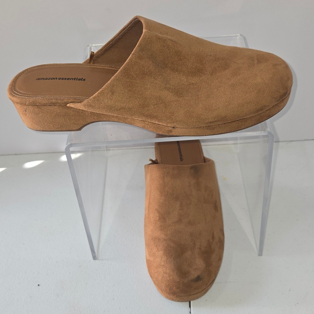 Amazon Essentials Womens Tan Faux Suede Platform Mules Size 12 Slip On Clogs